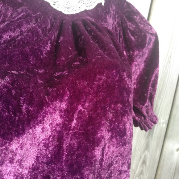 Vintage Baby Girls Dress Purple Crushed Velour Lace Applique - Picture 9 of 16